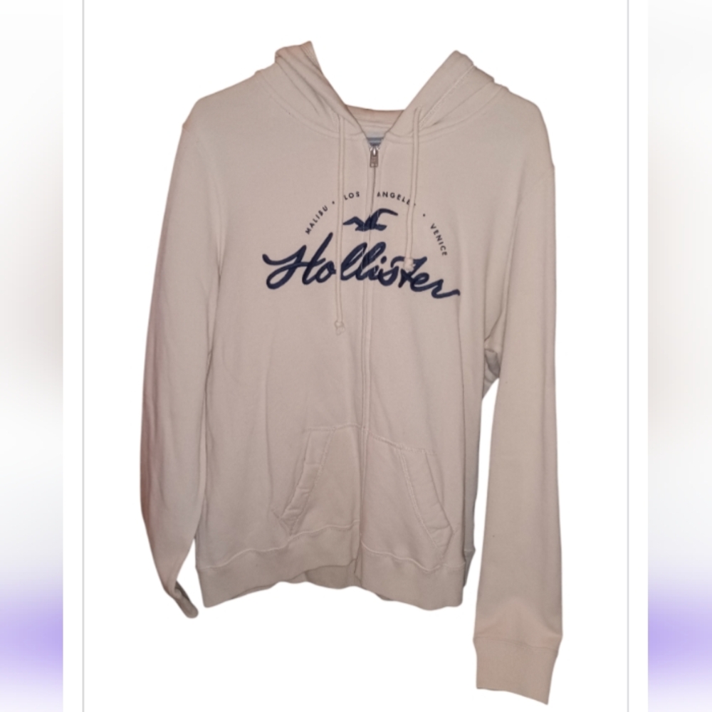 Hollister Women's Easy Embroidered Logo Graphic Full Zip Hoodie Cream NWOT - Picture 8 of 9